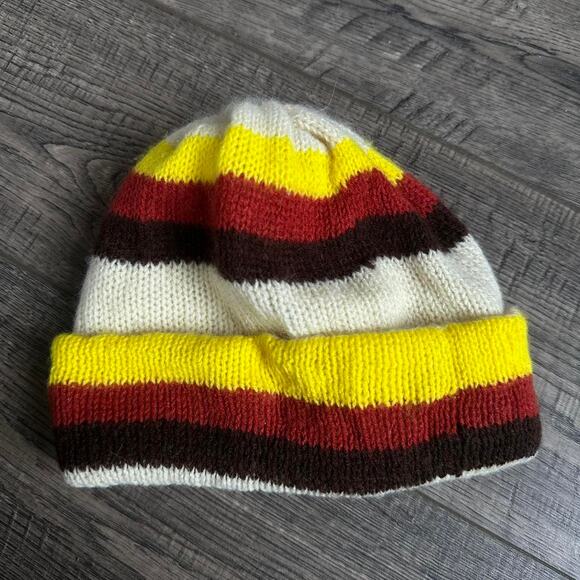 Vintage 70s Retro Striped Knit Ski Beanie Cuffed Winter Hat main image 3